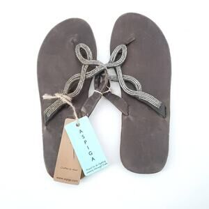 Aspiga Special Occasion Brown Leather Boho Sandals Silver Glass Beads NonSlip 36